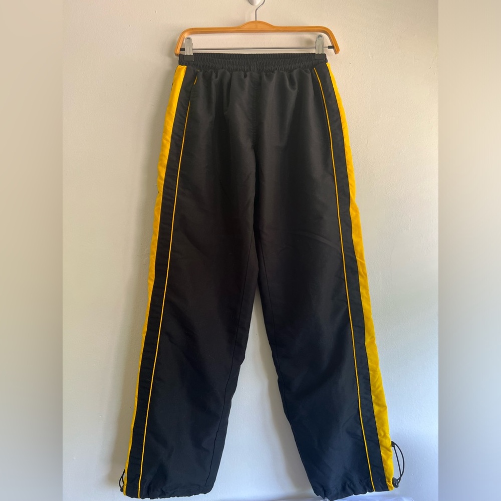 black/yellow 90’s style windbreaker pants